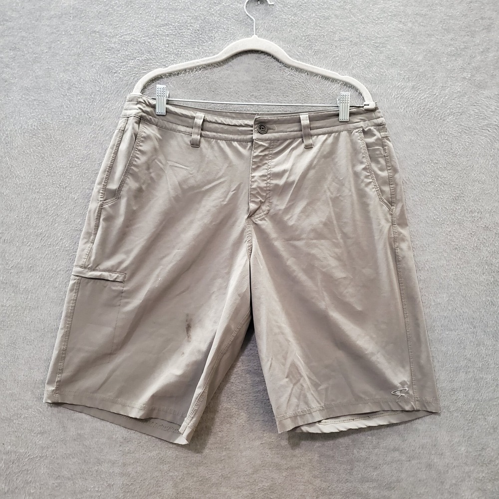 O'Neill Men Shorts 34 Gray Chino Zip Pockets High Rise Polyester 10" Inseam READ